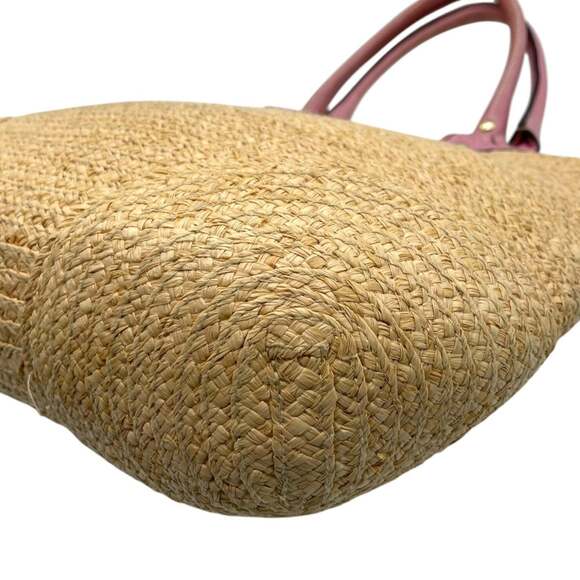 Coach 13373 Women's Straw Tote Bag with Tea Rose Flower Charm, Beige and Pink... - Picture 13 of 16